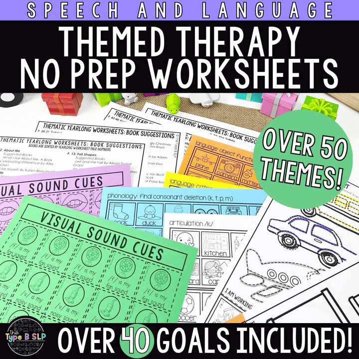 Yearlong No Prep Themed Worksheets for Speech Therapy PART 1: Themed Therapy