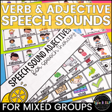 Load image into Gallery viewer, Speech Sound Adjectives and Verbs for Speech Therapy Mixed Groups