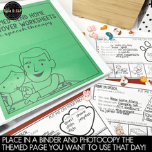 Load image into Gallery viewer, Themed Take Home Sheets for Speech Therapy Carryover Bundle