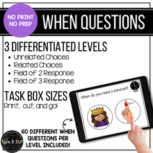 Load image into Gallery viewer, No Print No Prep Digital Speech Therapy WH Questions: "When" Set