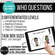Load image into Gallery viewer, No Print No Prep Digital Speech Therapy WH Questions: "Who" Set