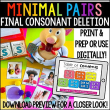 Load image into Gallery viewer, Final Consonant Deletion Minimal Pairs: Real-Life Flashcards Print & Digital