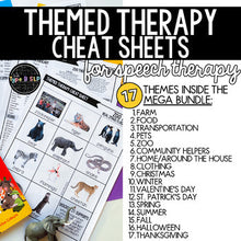 Load image into Gallery viewer, MEGA BUNDLE: ALL Themed Therapy Cheat Sheets for Speech Therapy