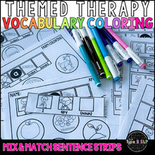 Load image into Gallery viewer, Speech Therapy Sentence Expansion Worksheets: Themed Vocabulary Coloring Pages