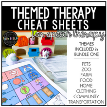 Load image into Gallery viewer, Themed Therapy Cheat Sheets for Speech Therapy: GROWING BUNDLE ONE