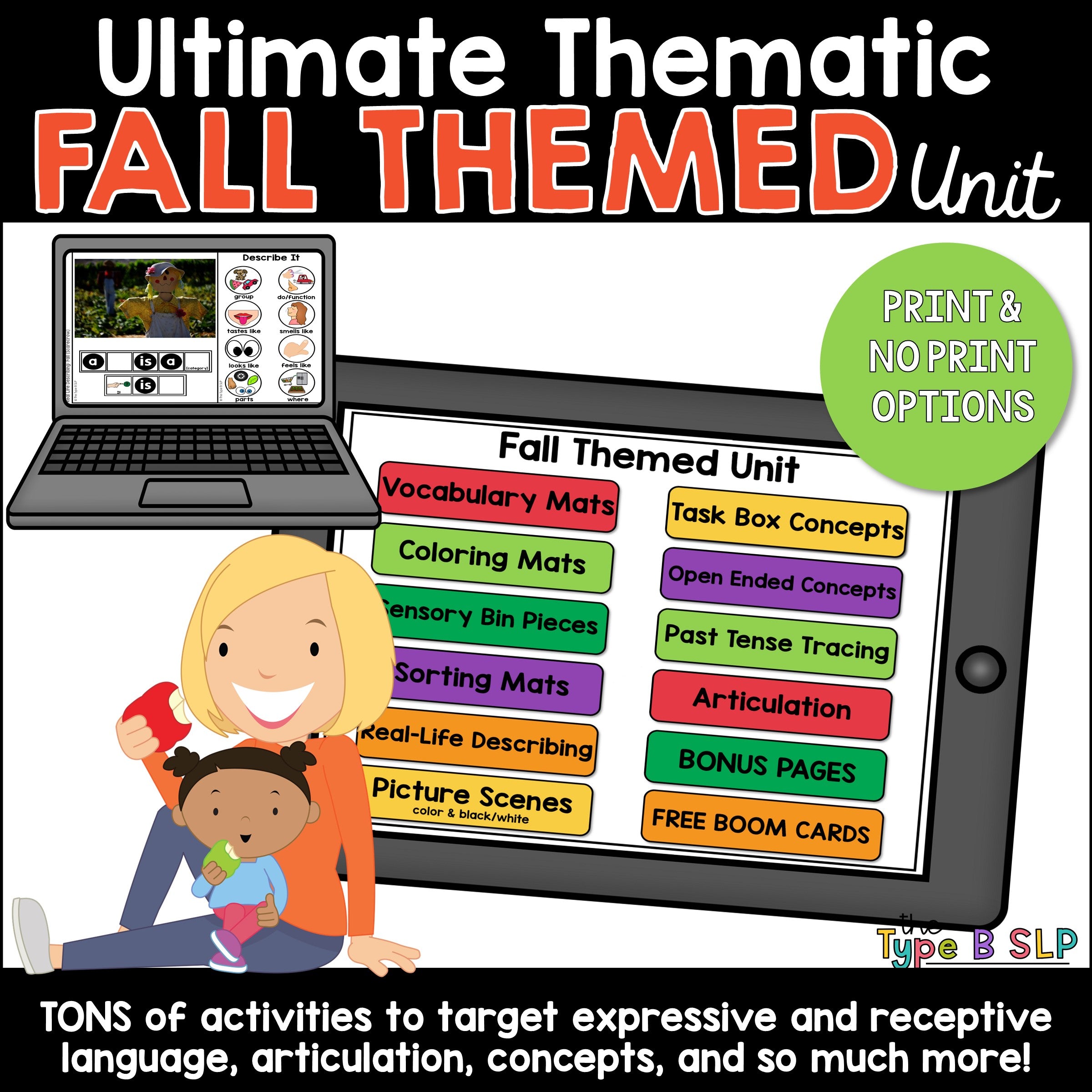 Verb Tenses BOOM CARDS for speech therapy Fall Back to School theme