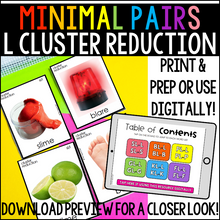 Load image into Gallery viewer, L Cluster Reduction Minimal Pairs: Real-Life Flashcards Print &amp; Digital
