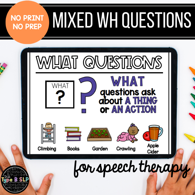 WH Questions MIXED Set for Speech Therapy | No Print No Prep