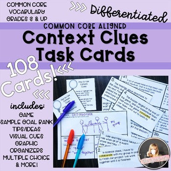 108 Context Clues Task Cards, Common Core/Differentiated