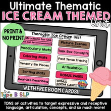 Load image into Gallery viewer, Ultimate Thematic ICE CREAM UNIT for Speech Therapy with BOOM CARDS

