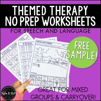 FREE SAMPLE No Prep Themed Worksheets for Speech Therapy
