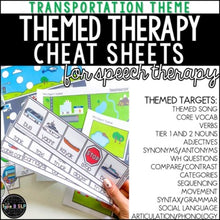 Load image into Gallery viewer, Transportation Themed Word Lists | Themed Cheat Sheets for Speech Therapy

