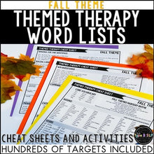 Load image into Gallery viewer, Fall Themed Word Lists for Speech Therapy | Themed Therapy Cheat Sheets

