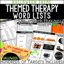 Load image into Gallery viewer, Halloween Themed Word Lists | Themed Cheat Sheets for Speech Therapy
