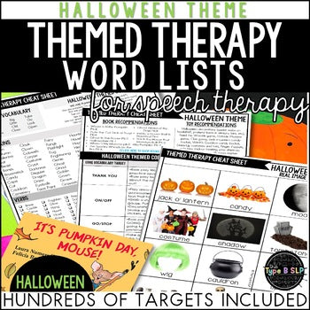 Halloween Themed Word Lists | Themed Cheat Sheets for Speech Therapy