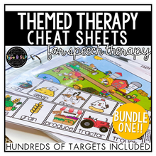 Load image into Gallery viewer, Themed Therapy Cheat Sheets for Speech Therapy: GROWING BUNDLE ONE
