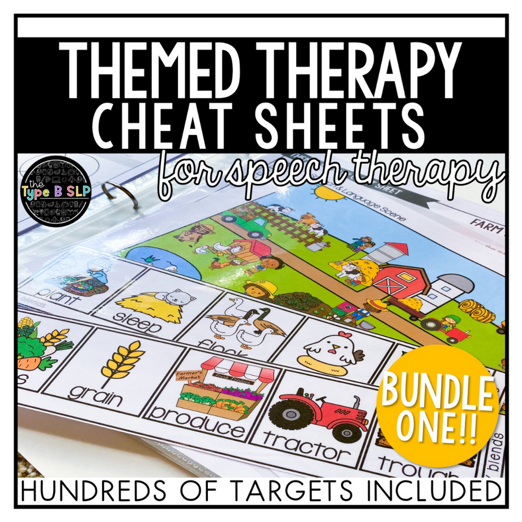 Themed Therapy Cheat Sheets for Speech Therapy: GROWING BUNDLE ONE