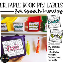 Load image into Gallery viewer, Editable Book Bin Labels for Speech Therapy: Color &amp; BW
