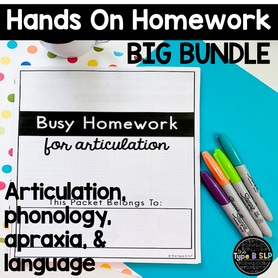 Busy Homework for Speech Therapy BUNDLE: Articulation, Language, Phonology, and Apraxia