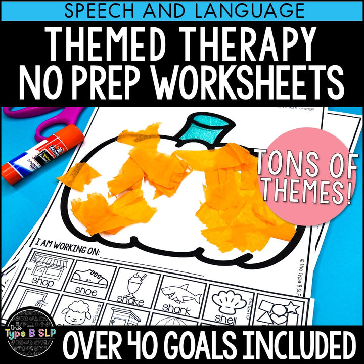 Yearlong No Prep Themed Worksheets for Speech Therapy PART ONE