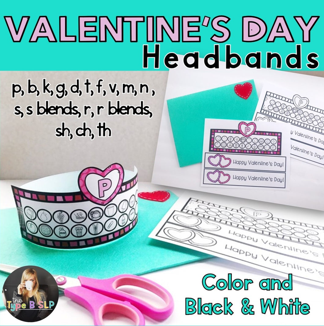 Valentine's Day Speech Therapy Articulation Headbands for Speech Therapy